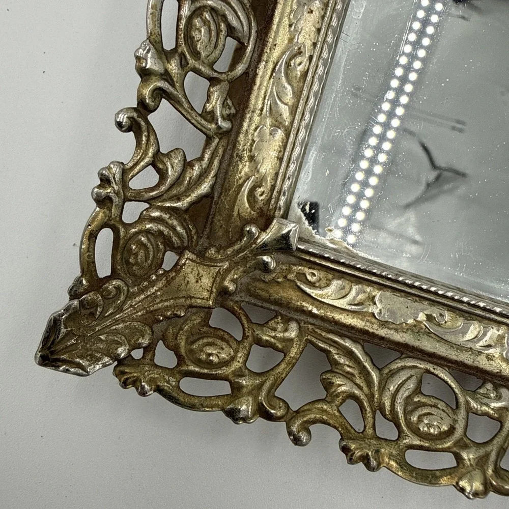 Vintage Gold Filigree Vanity Dresser Mirrored Tray 14
